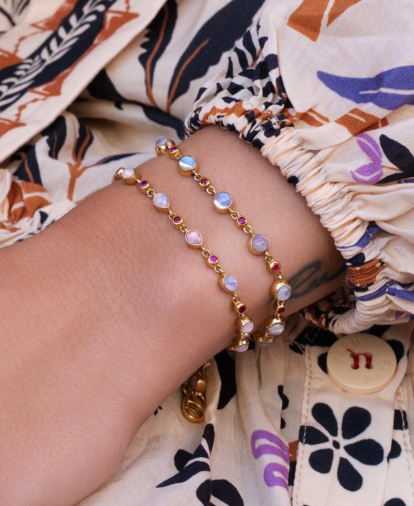 Opal & Ruby Tennis Bracelet in 14K Yellow Gold