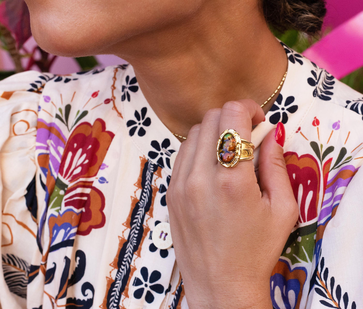Artisan Crafted Arizona Fire Agate Statement Ring in 14K Yellow Gold