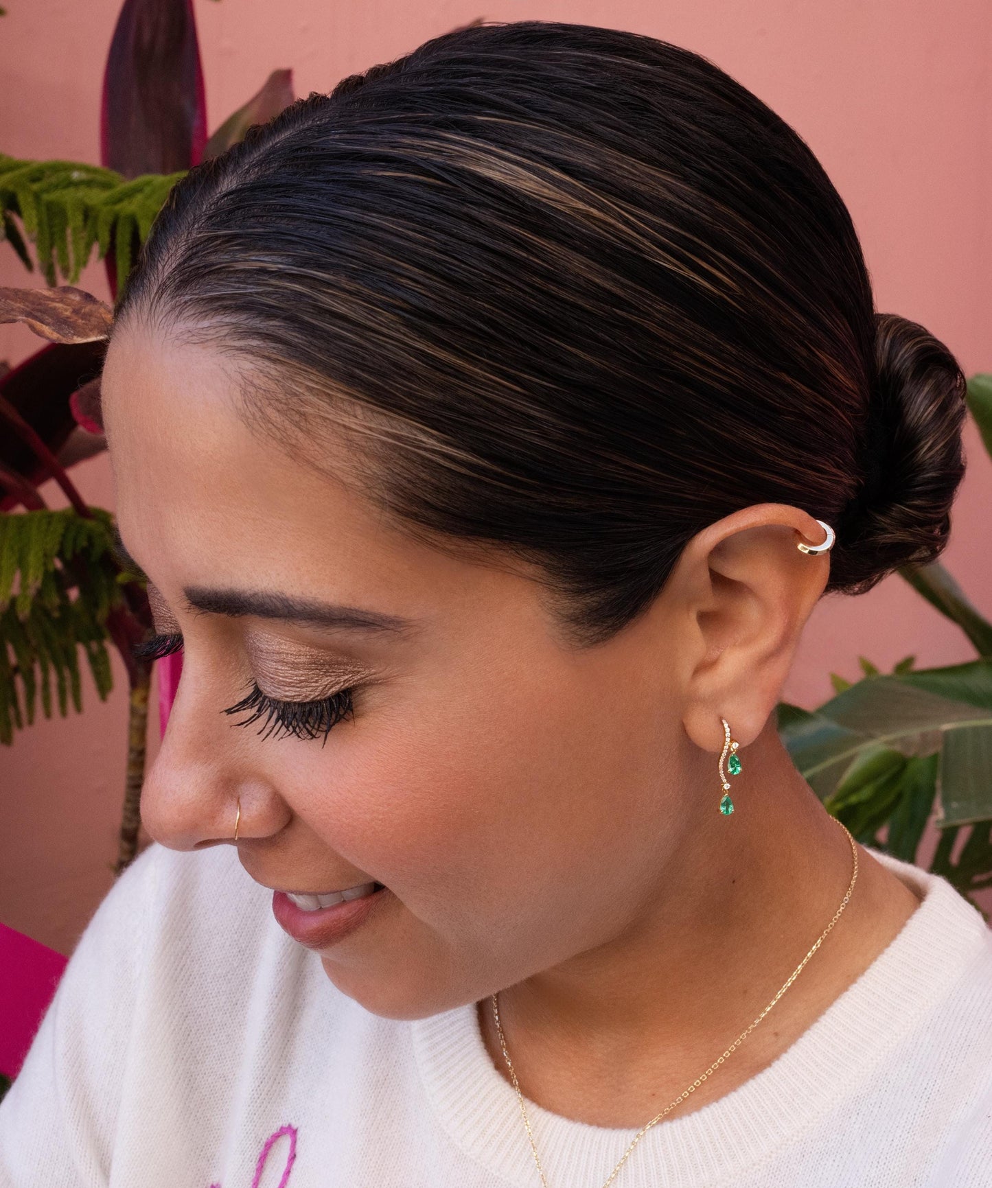 Double Drop Emerald & Diamond Earrings in 18K Gold