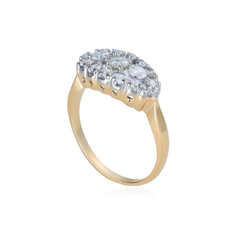 Diamond East West Cluster Ring in Two Tone 14K Gold