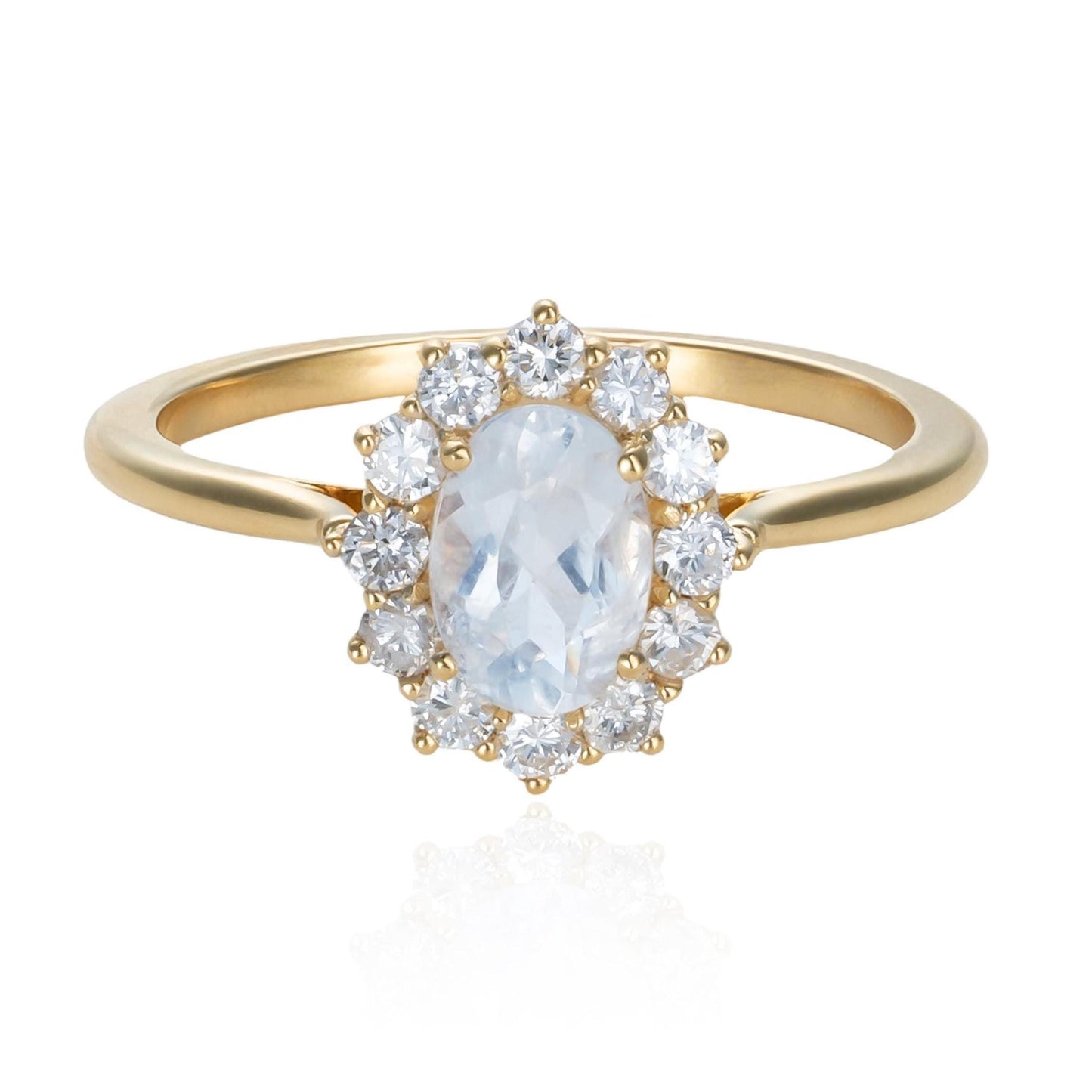 Moonstone & Diamond Halo Ring in 14K Yellow Gold