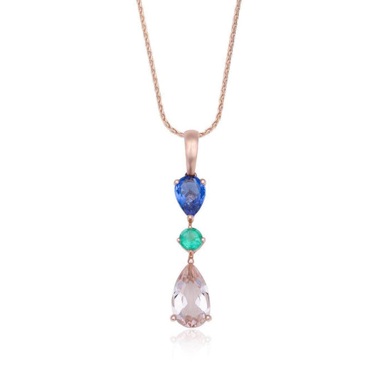 Tanzanite, Emerald & Morganite Pendant in 18K Rose Gold