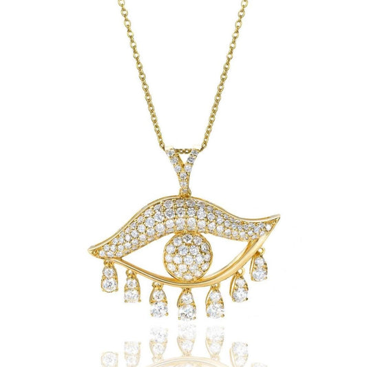 Diamond Encrusted Evil Eye Necklace in 18K Yellow Gold