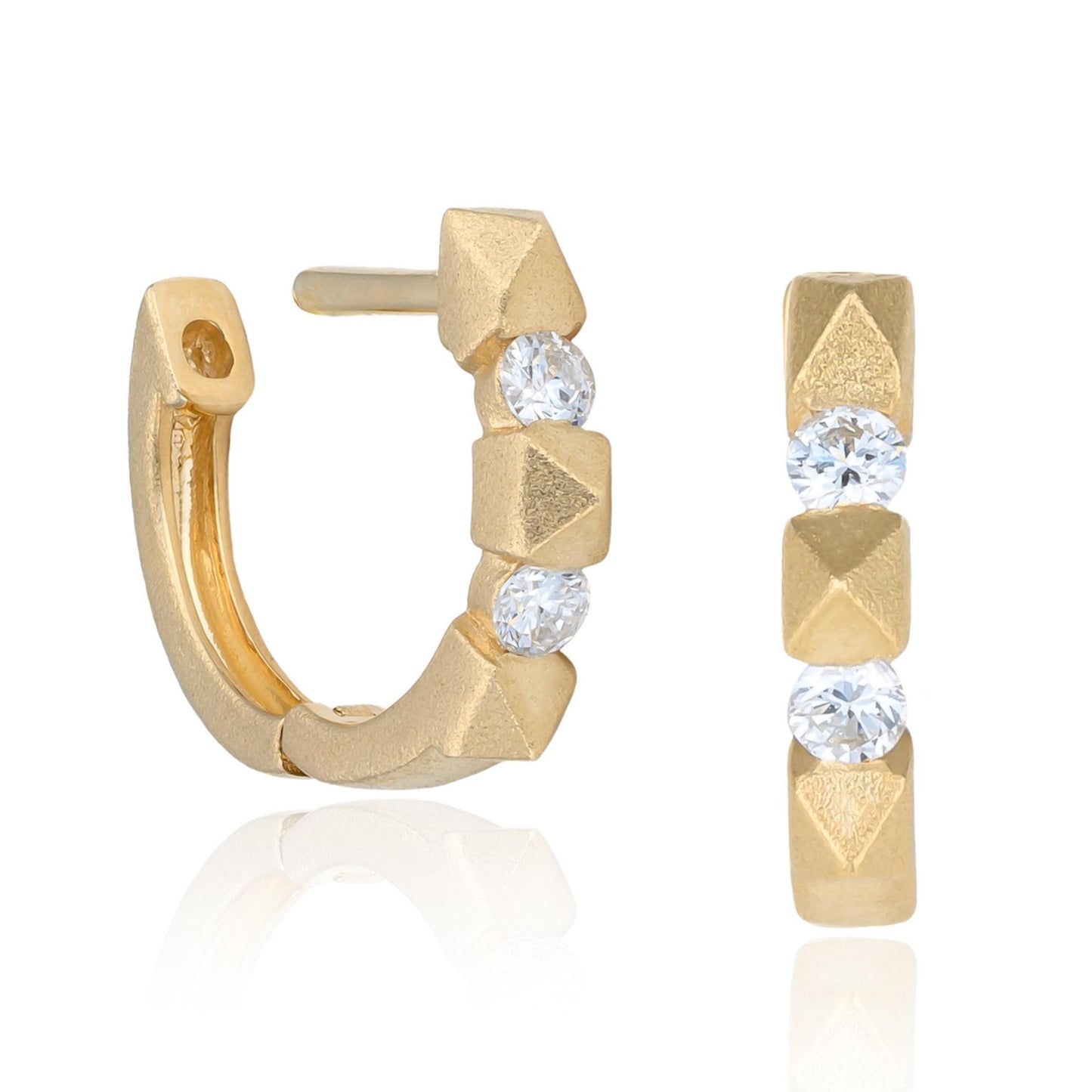 Diamond Spike Huggie Hoop Earrings in 14K Yellow Gold