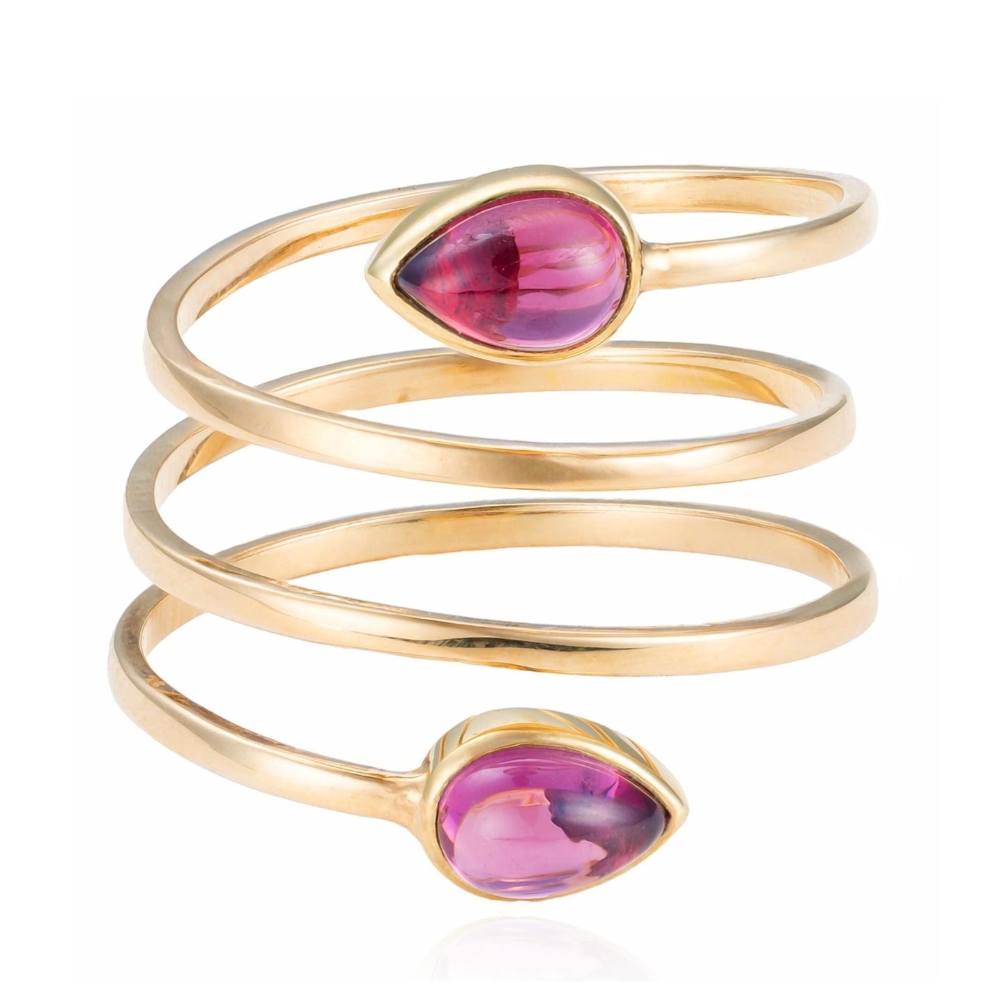 Spiral Rhodolite Garnet Cabochon Bezel Ring in 14K Yellow Gold
