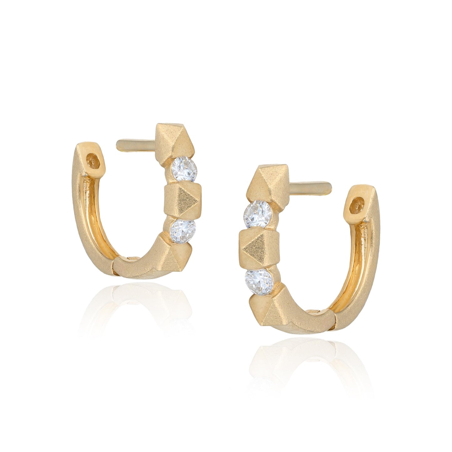 Diamond Spike Huggie Hoop Earrings in 14K Yellow Gold