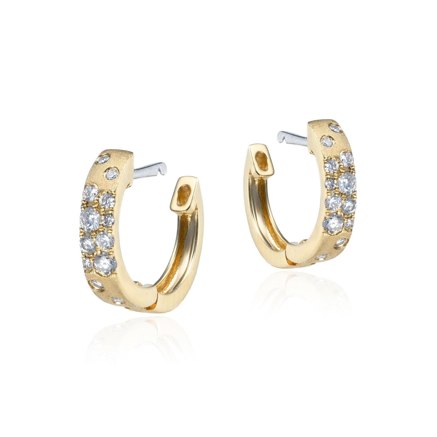 Scattered Diamond Huggie Hoop Earrings in 14K Yellow Gold