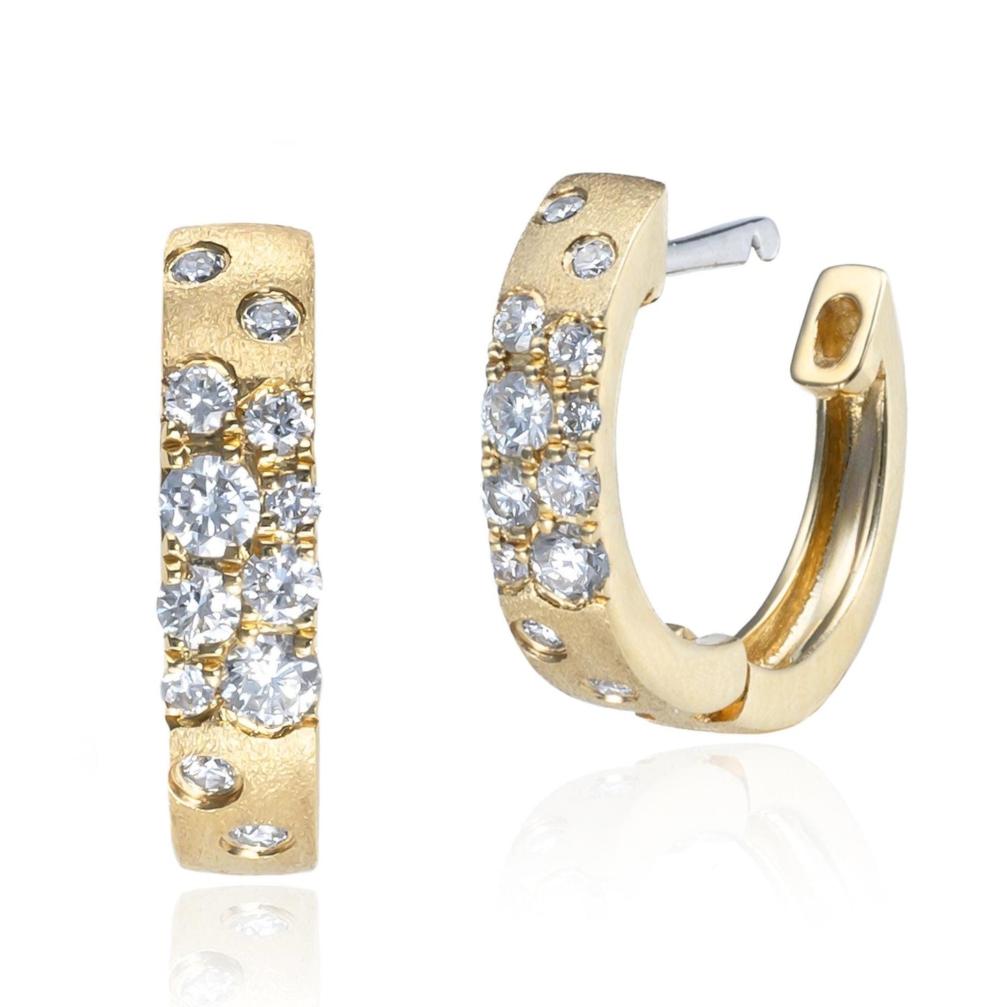 Scattered Diamond Huggie Hoop Earrings in 14K Yellow Gold