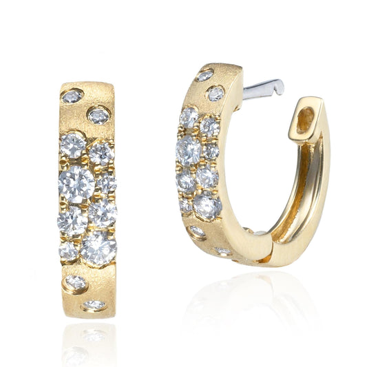 Scattered Diamond Huggie Hoop Earrings in 14K Yellow Gold