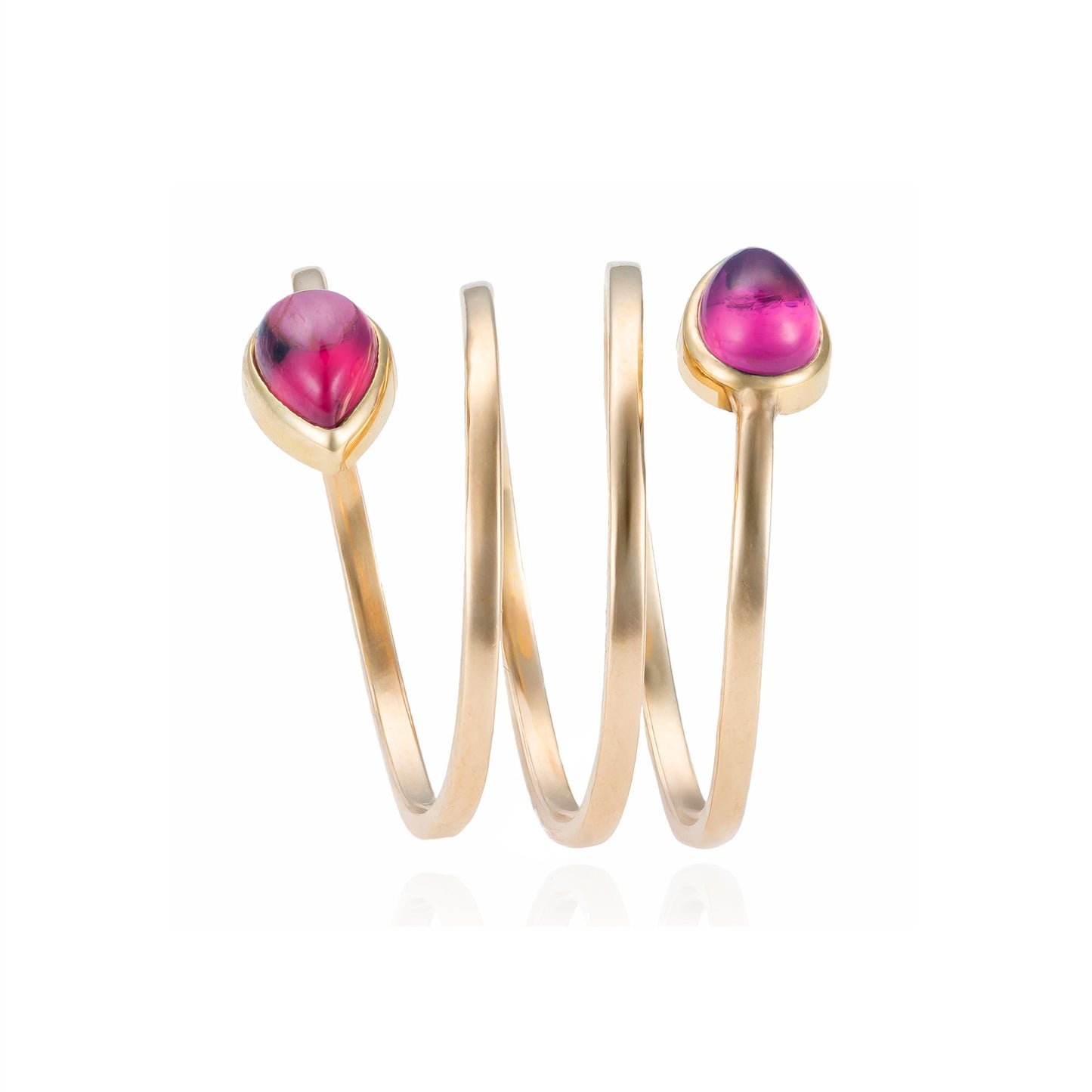 Spiral Rhodolite Garnet Cabochon Bezel Ring in 14K Yellow Gold