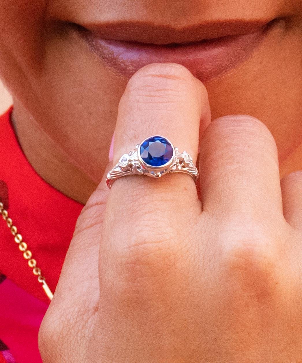 Edwardian Sapphire & Diamond Ring in 18K White Gold