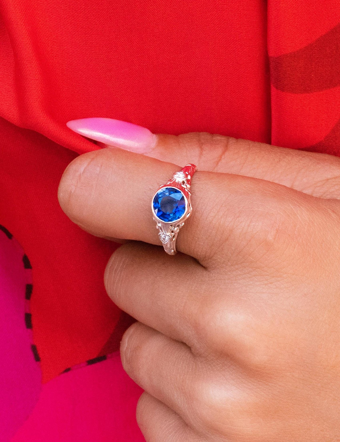 Edwardian Sapphire & Diamond Ring in 18K White Gold