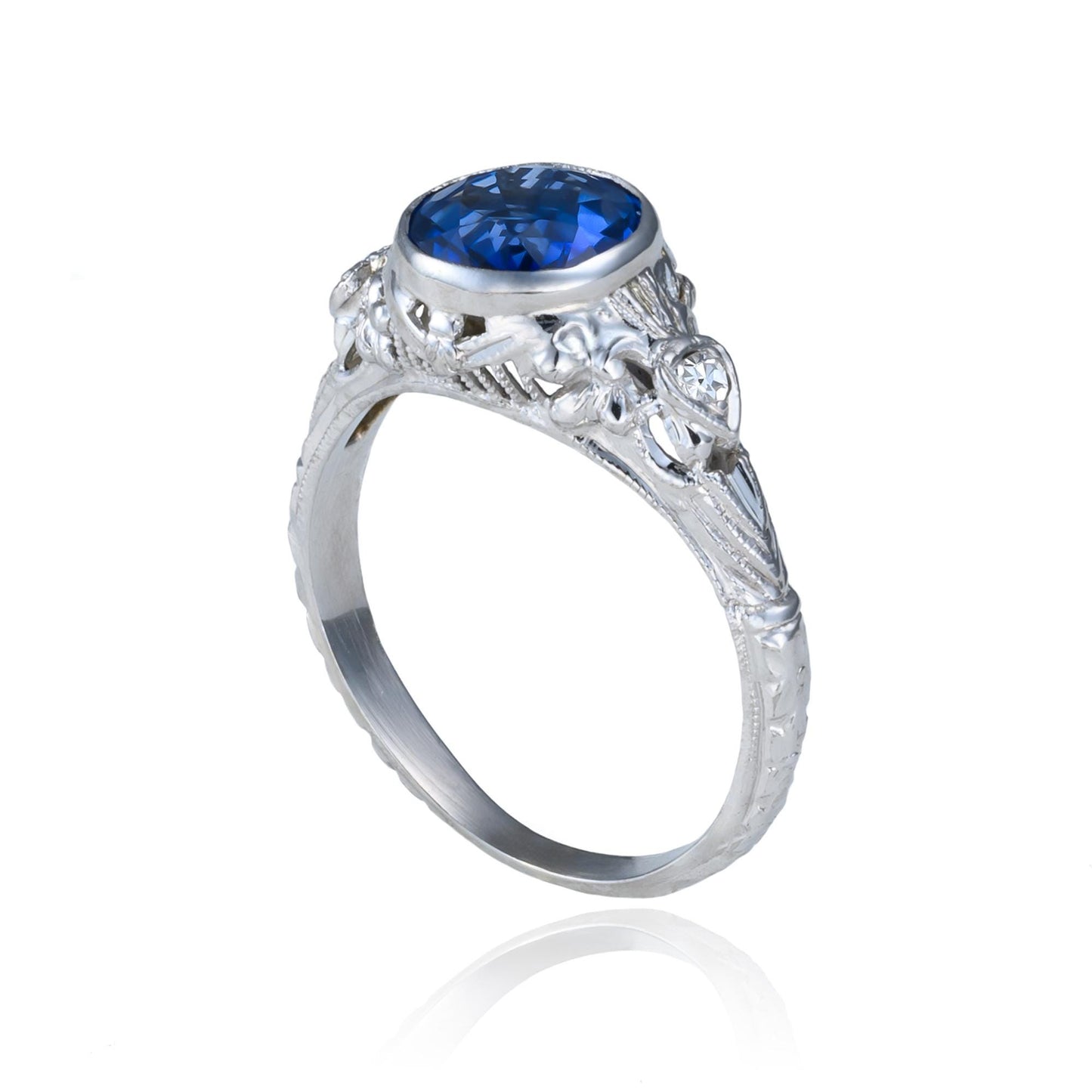 Edwardian Sapphire & Diamond Ring in 18K White Gold