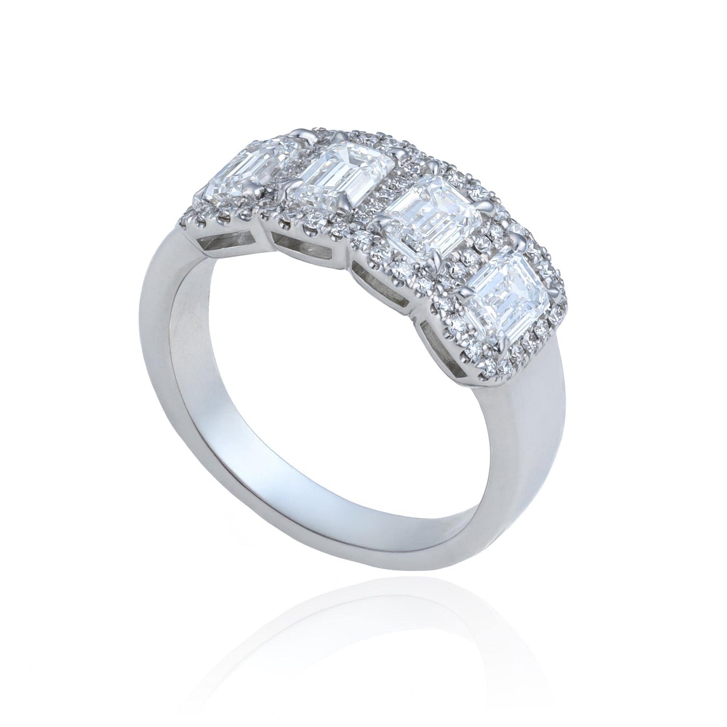 Wide Band Emerald Cut Diamond Ring in 18K White Gold