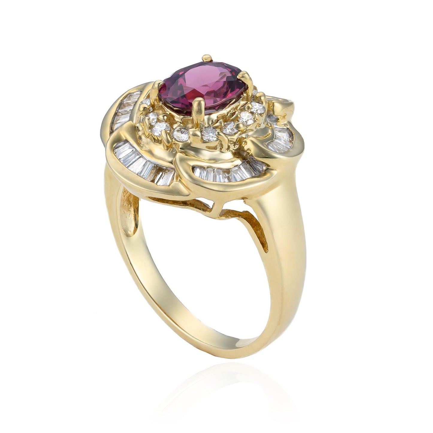 Rhodolite Garnet & Diamond Ballerina Ring in 14K Yellow Gold