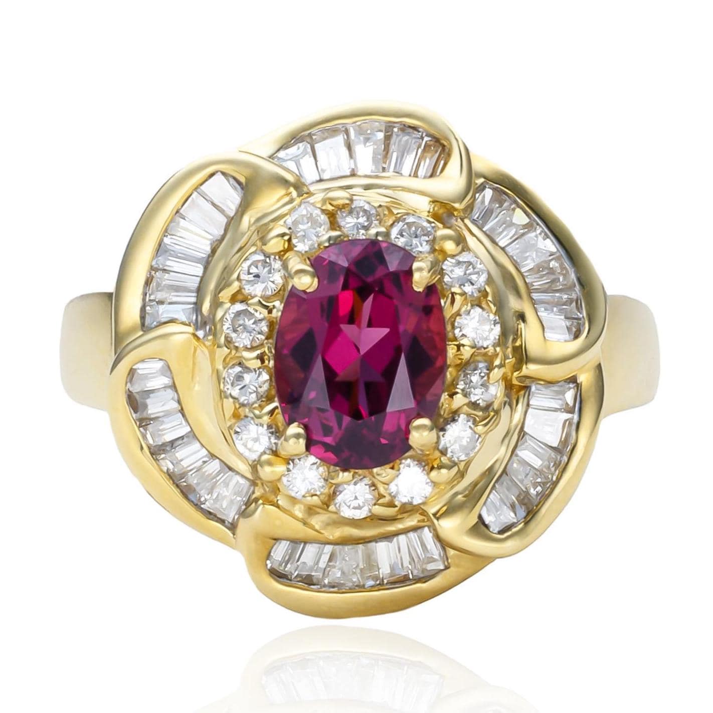 Rhodolite Garnet & Diamond Ballerina Ring in 14K Yellow Gold