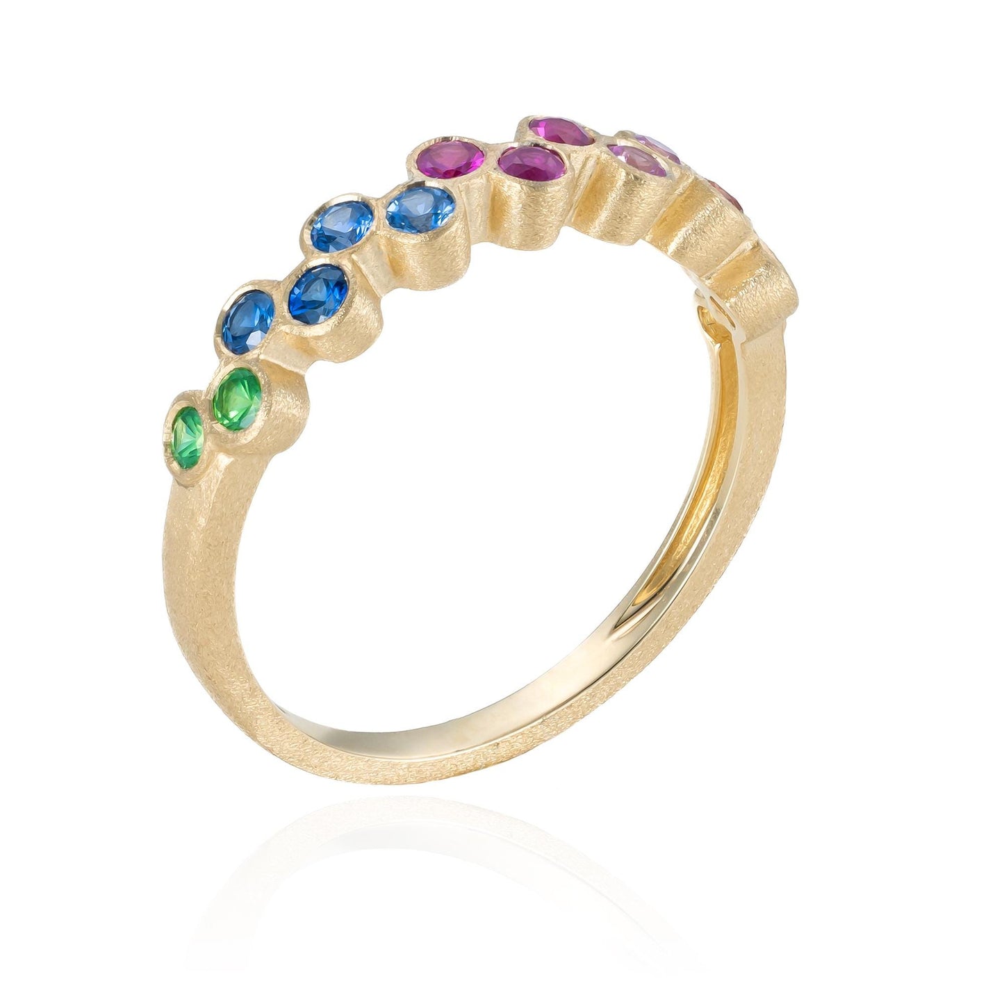 Bezel Set Rainbow Sapphire Band in 14K Yellow Gold