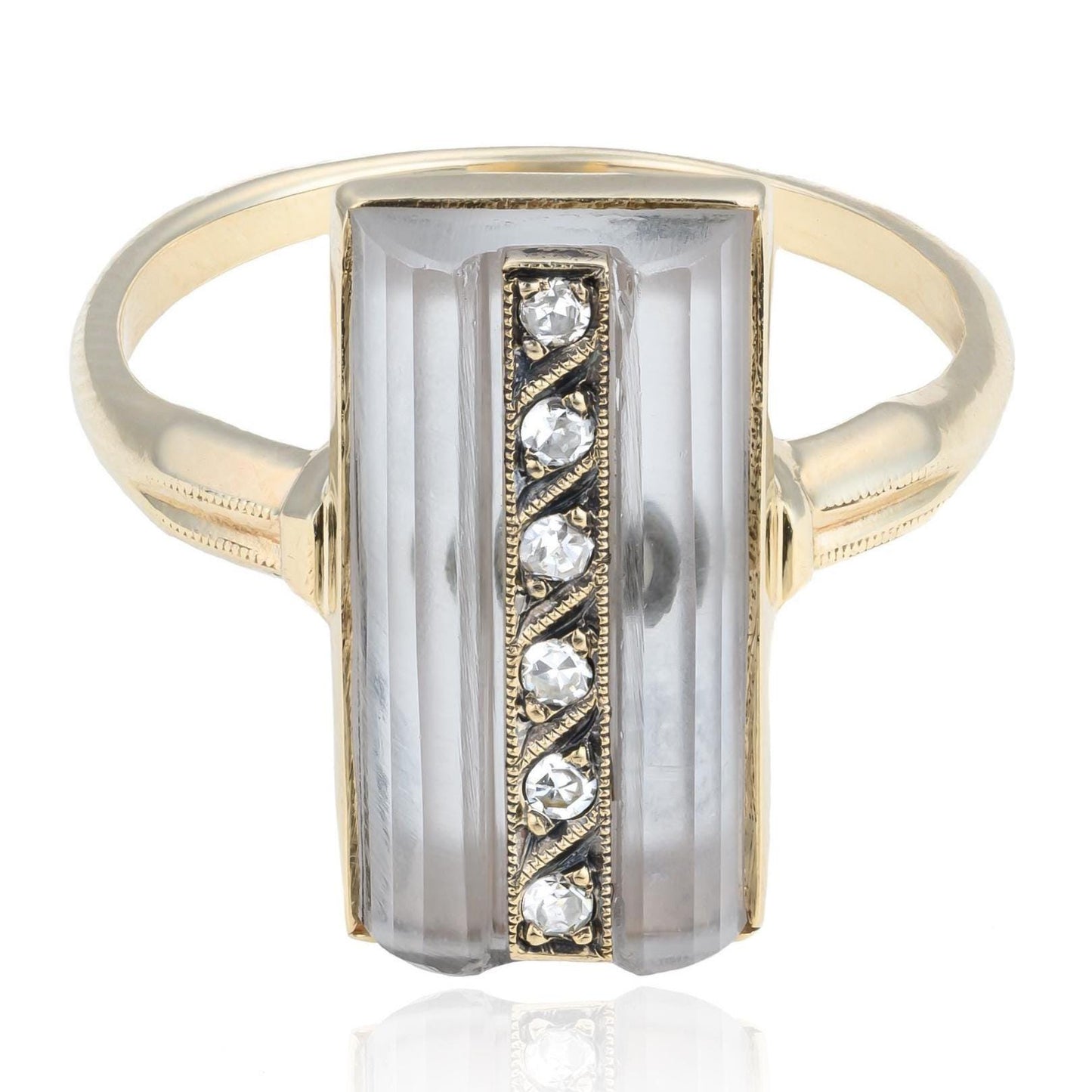 ANTIQUE Art Deco Quartz & Diamond Ring in 10K Yellow Gold