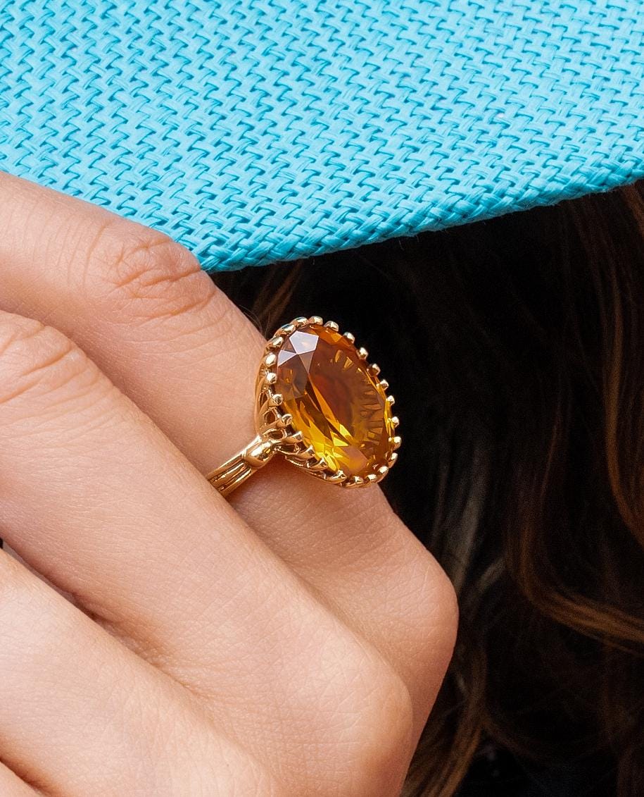 Yugoslavian Citrine Ring in 14K Yellow Gold