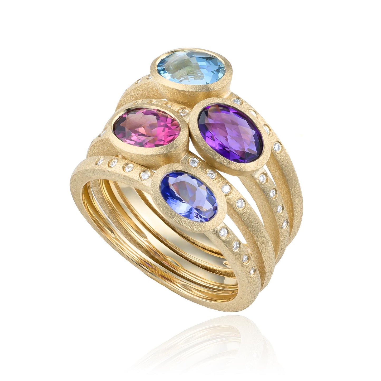 Amethyst & Diamond East West Bezel Ring in 14K Yellow Gold