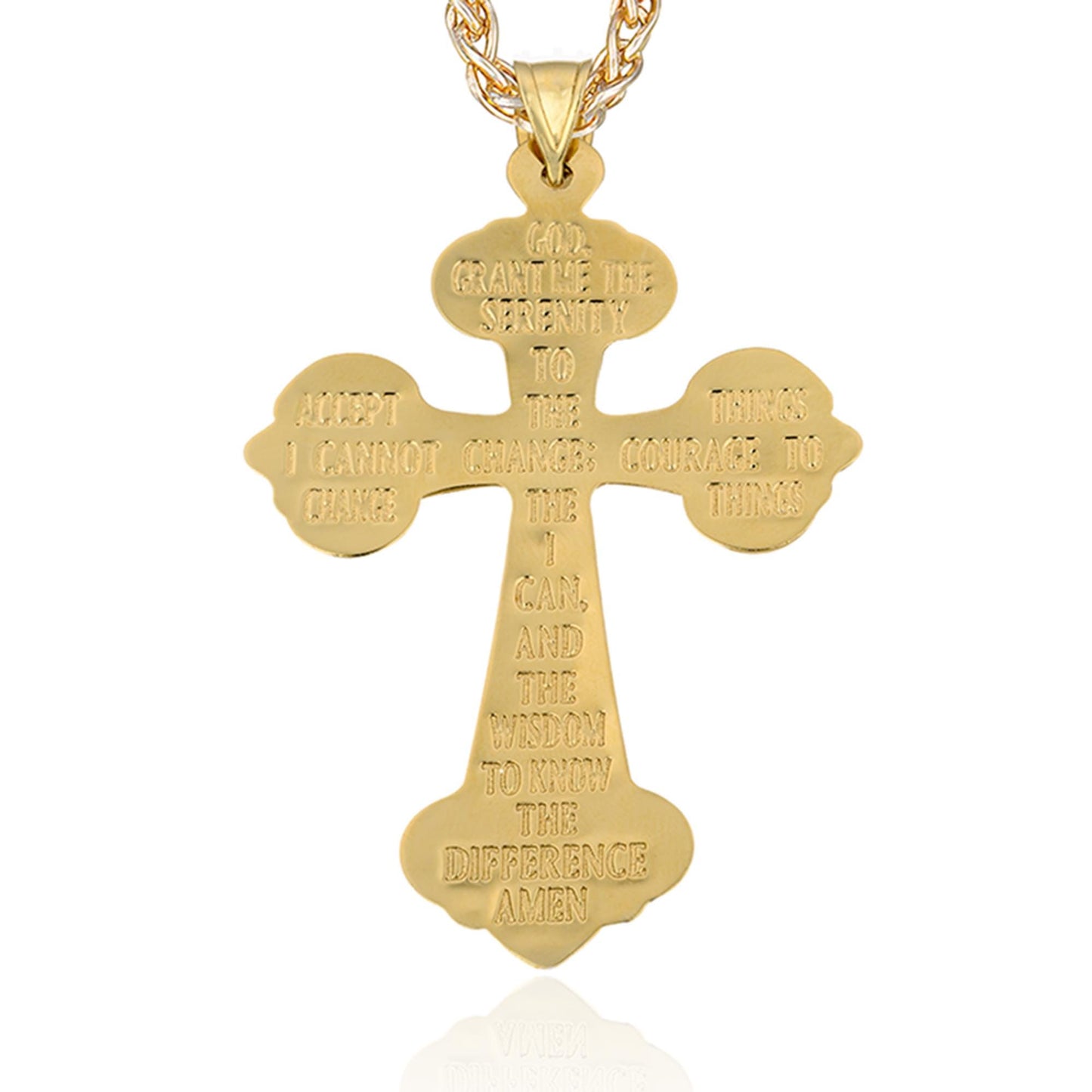 Ornate Serenity Prayer Cross Pendant in 14K Gold