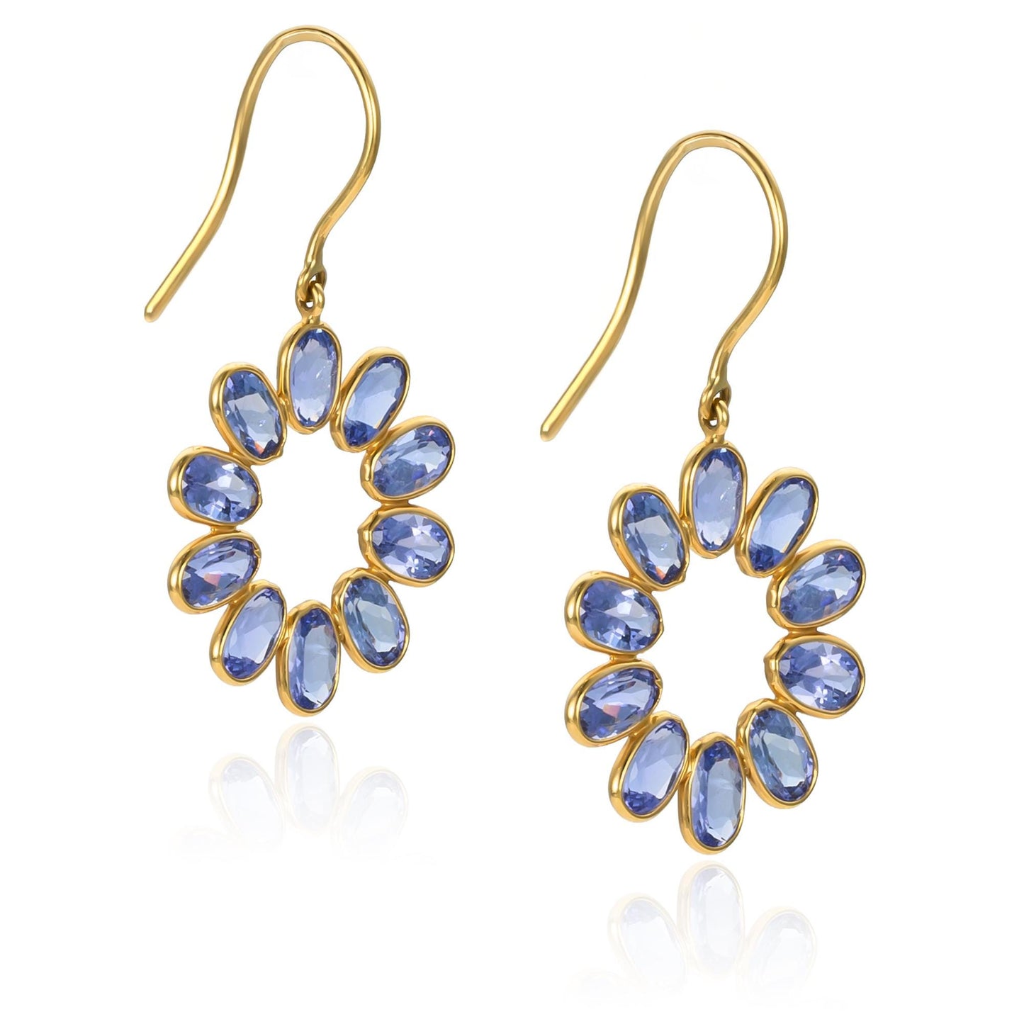 Tanzanite Circle Bezel Earrings in 18K Yellow Gold