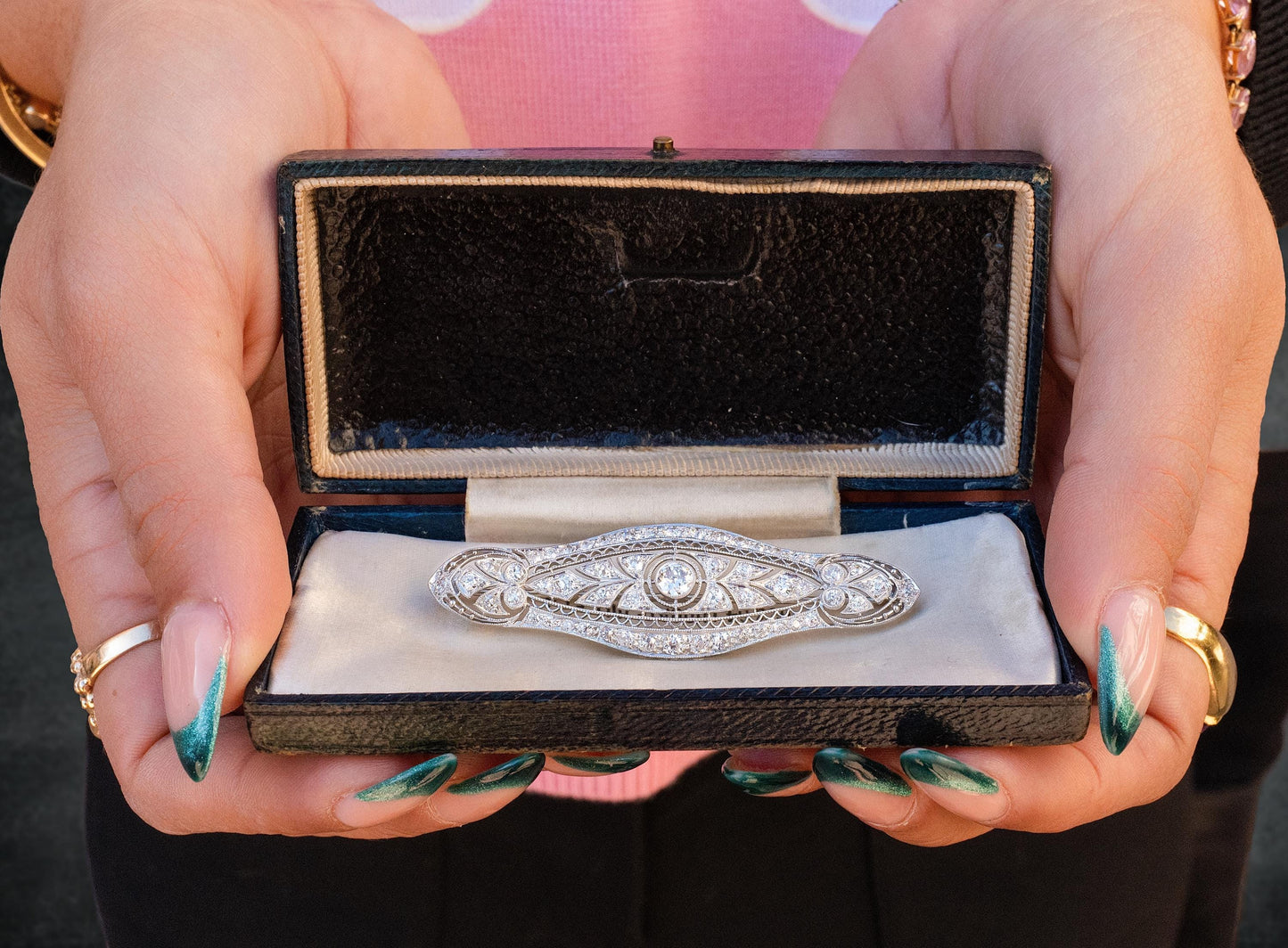 ANTIQUE Art Deco Old European Cut Diamond Brooch in Platinum