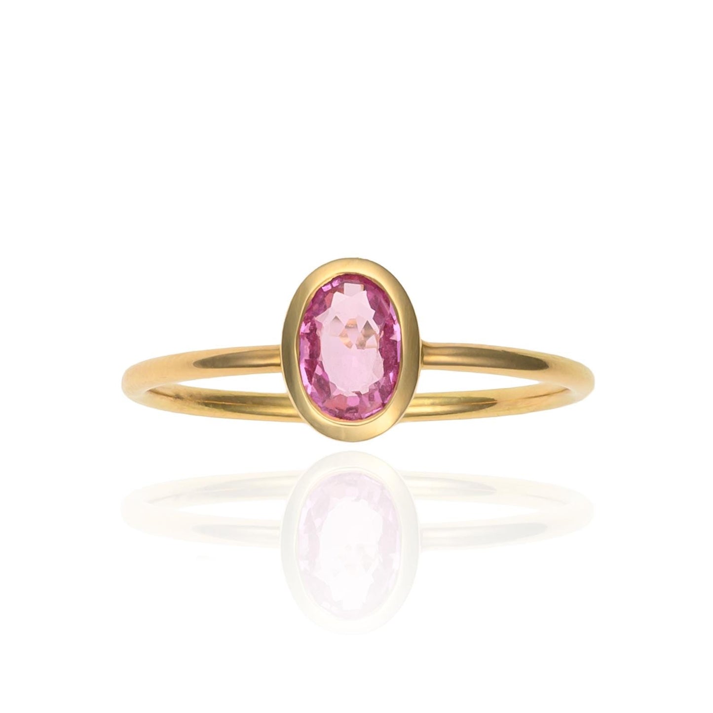 Pink Sapphire Dainty Bezel Ring in 18K Yellow Gold