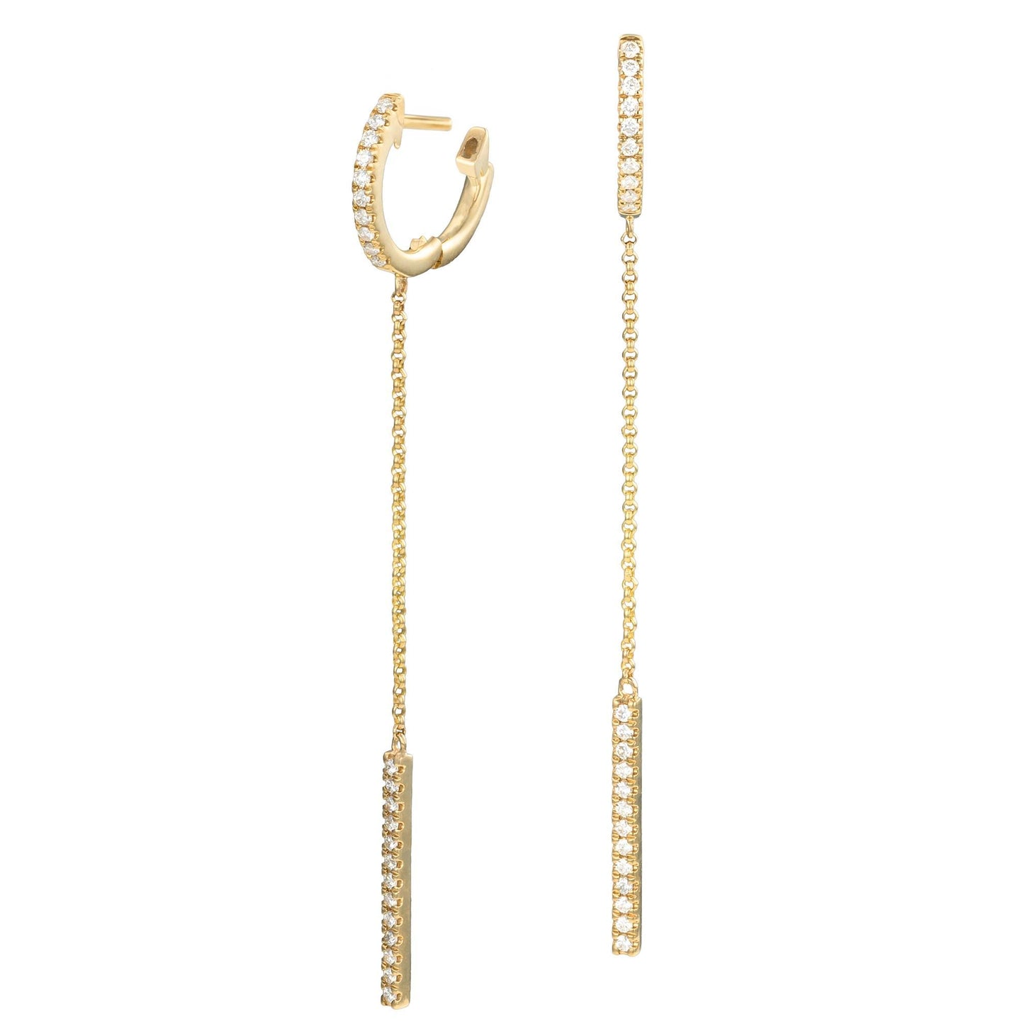 Diamond Hinged Hoop Chain Bar Earrings in 14K Yellow Gold