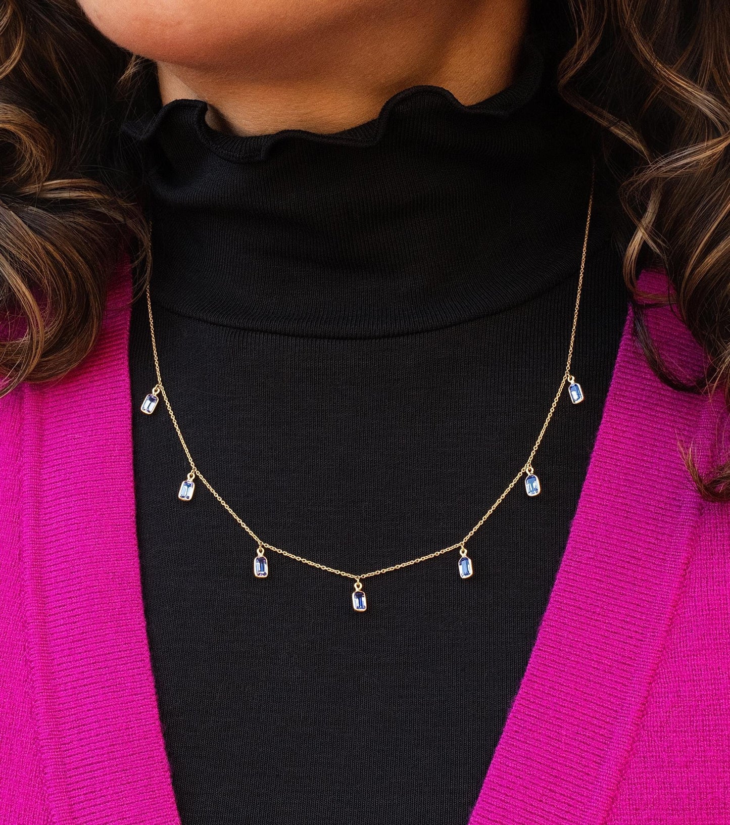 Tanzanite Dangle Necklace in 14K Yellow Gold