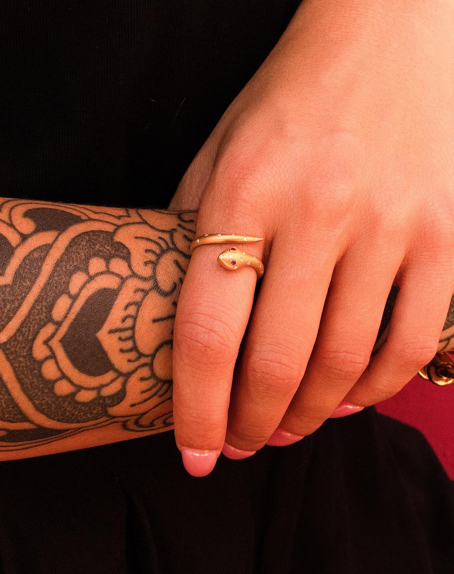 Diamond & Ruby Serpent Wrap Ring in 18K Yellow Gold