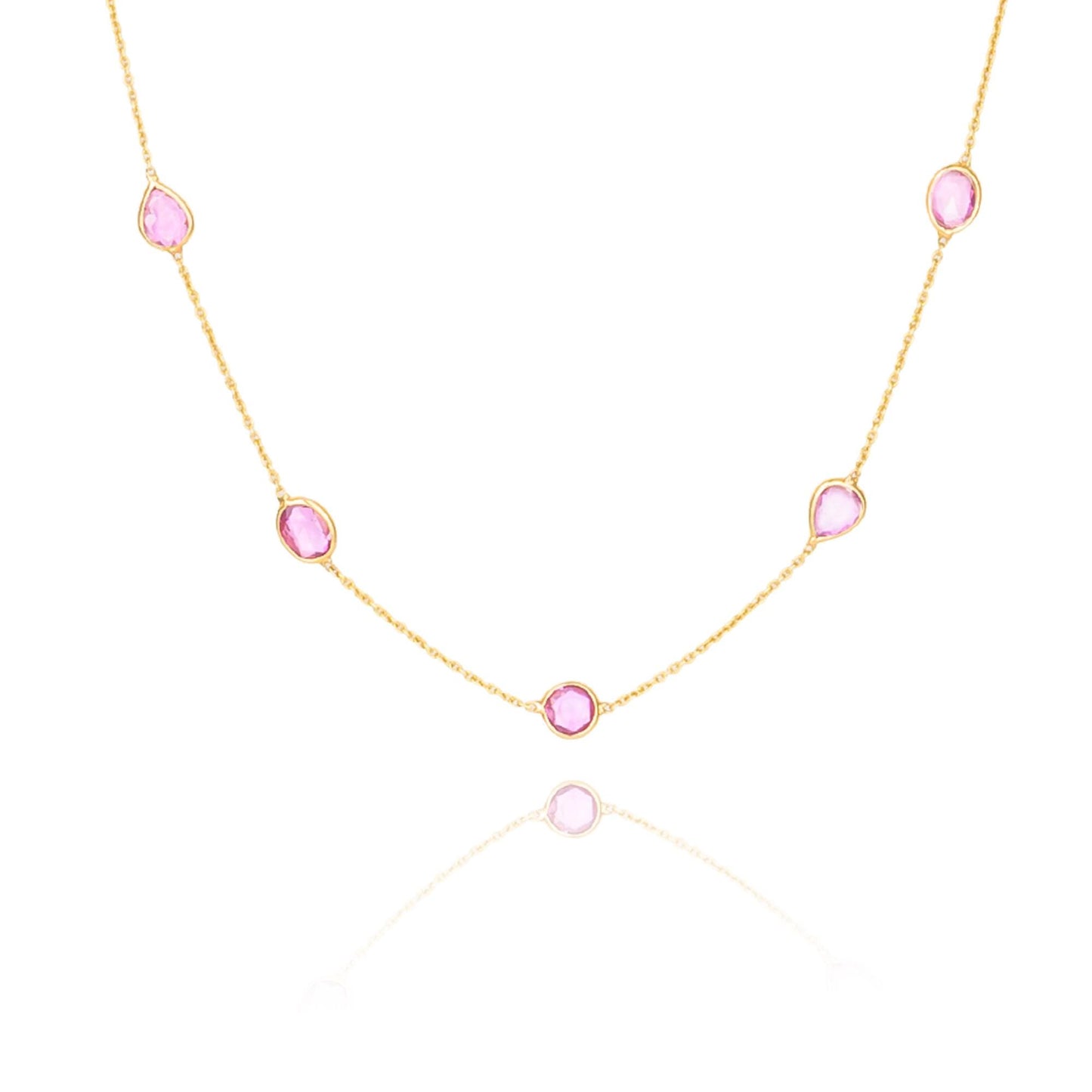 Pink Sapphire Station Necklace in 18K Yellow Gold