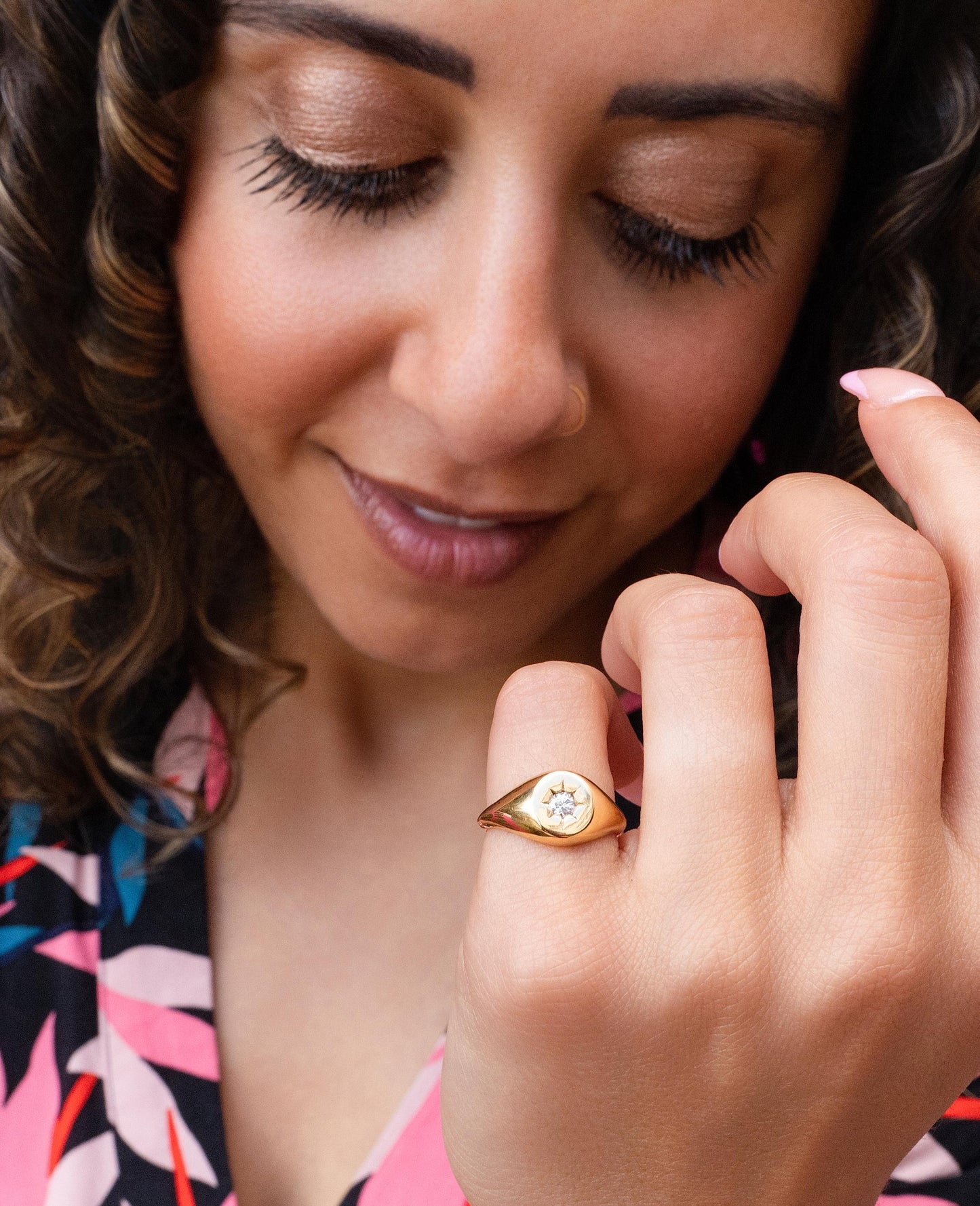 Diamond Signet Pinky Ring in 14K Yellow Gold