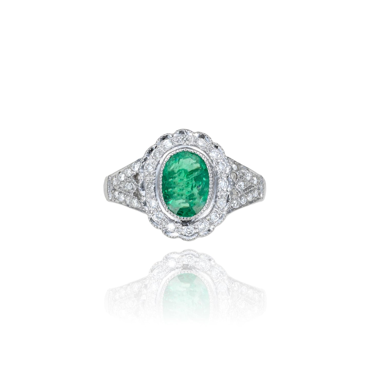Emerald & Diamond Ring in 14K White Gold