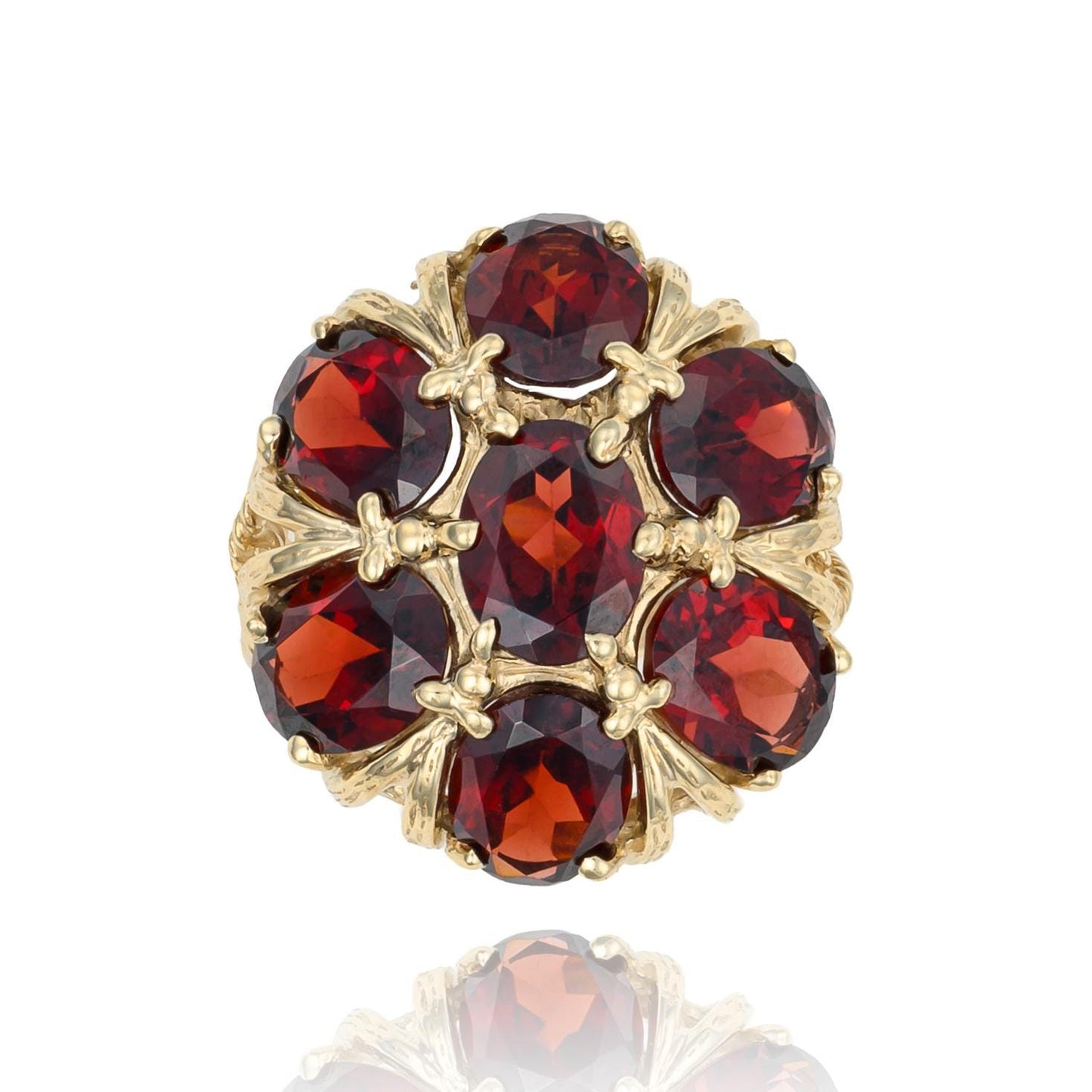 Garnet Floral Cluster Cocktail Ring in 10K Yellow Gold
