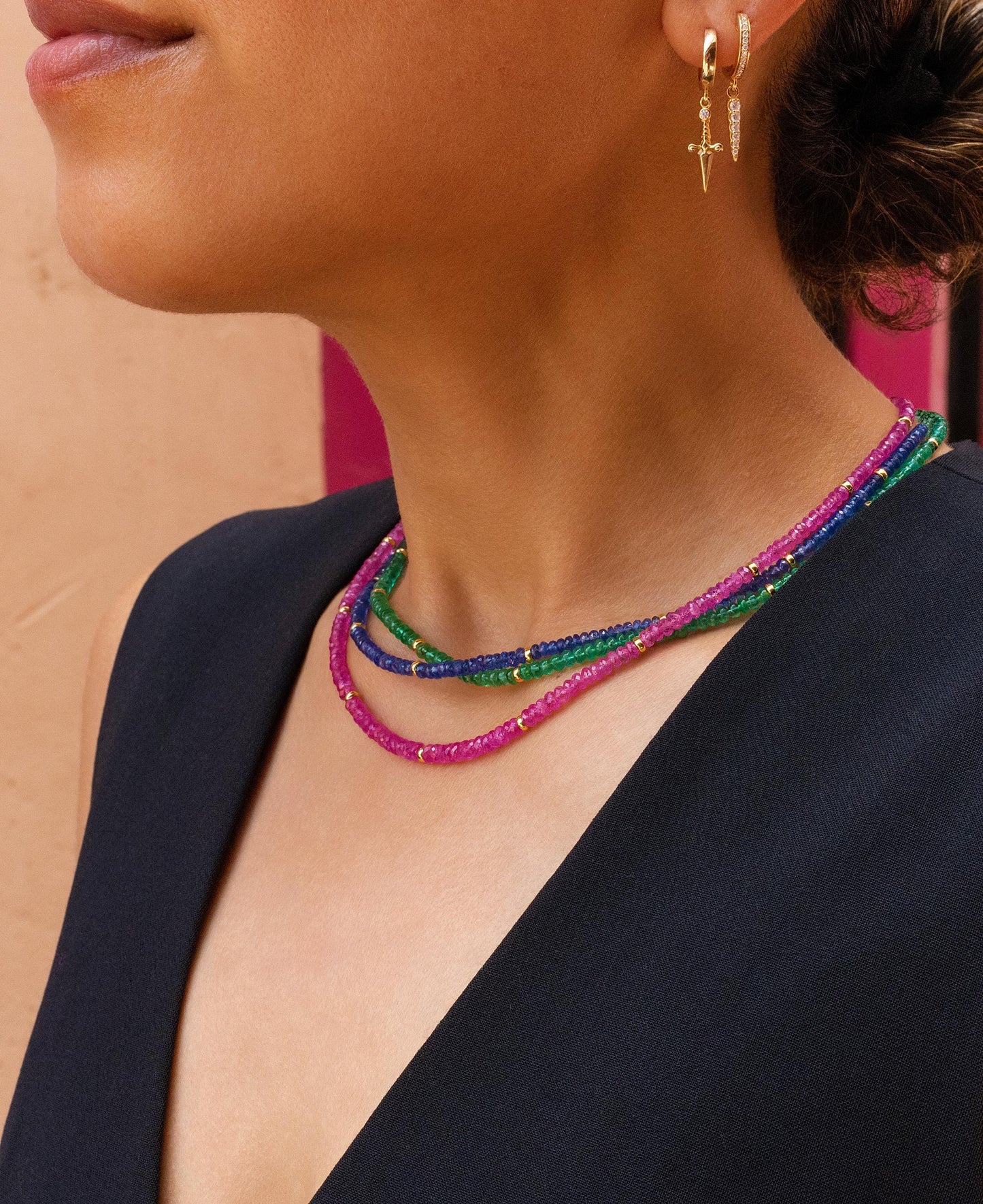 Beaded Sapphire & 18K Gold Necklace.