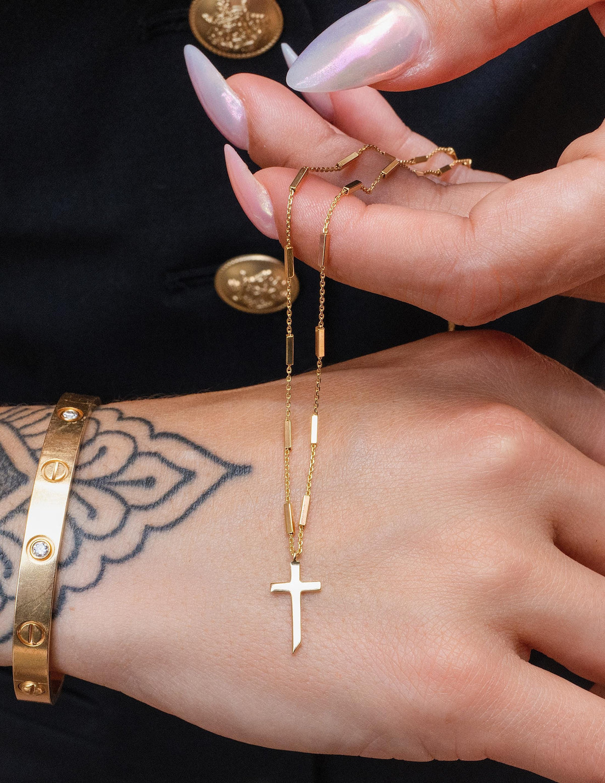 Satellite Chain Cross Necklace in 14K Yellow Gold