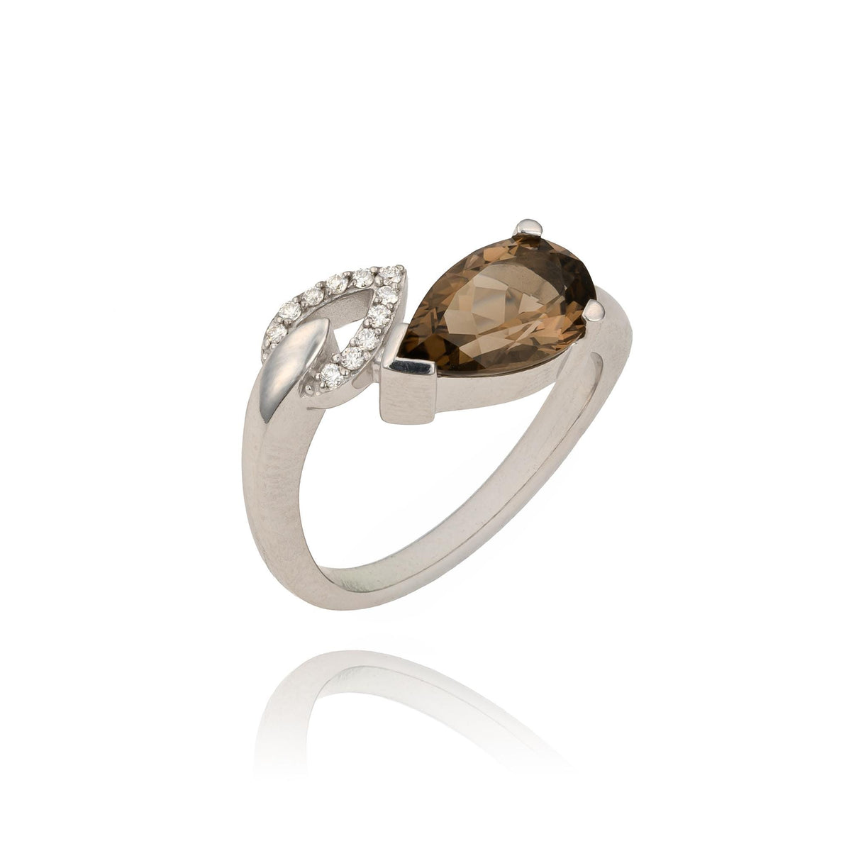 Smoky Quartz & Diamond Bypass Ring in 14K White Gold