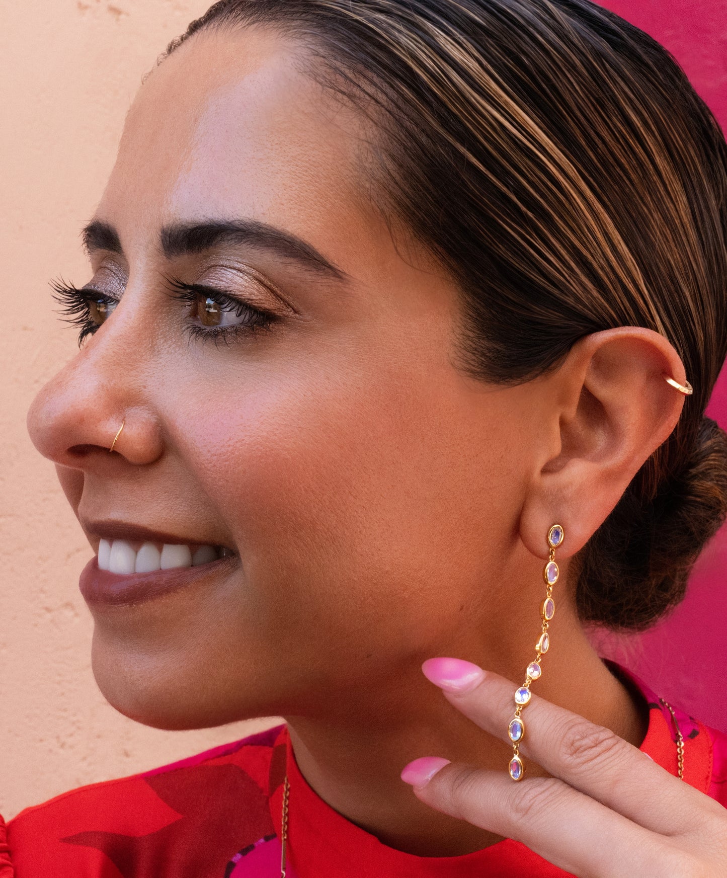 Moonstone Bezel Drop Earrings in 14K Yellow Gold