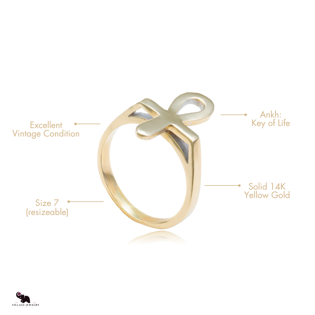 Egyptian Ankh Ring in 14K Yellow Gold