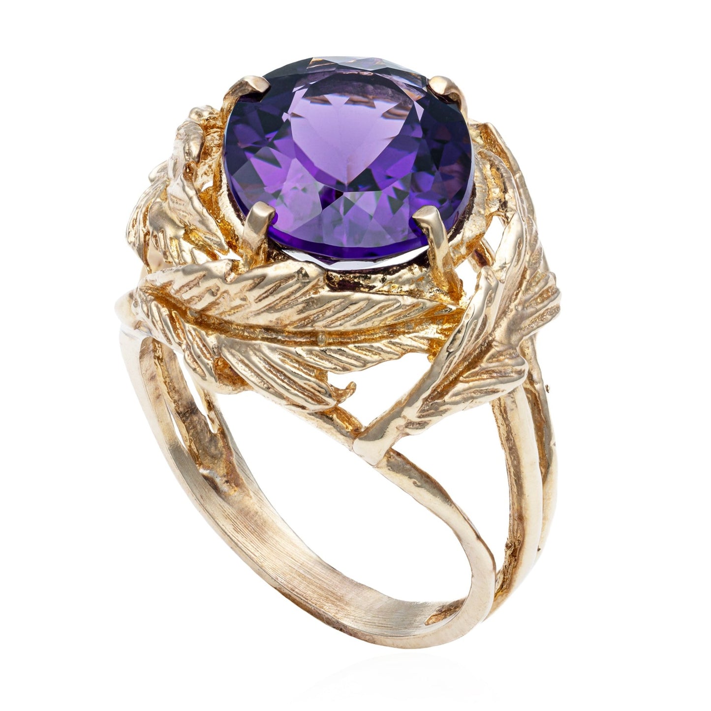 Leafy Amethyst Cocktail Ring in 10K Yellow Gold