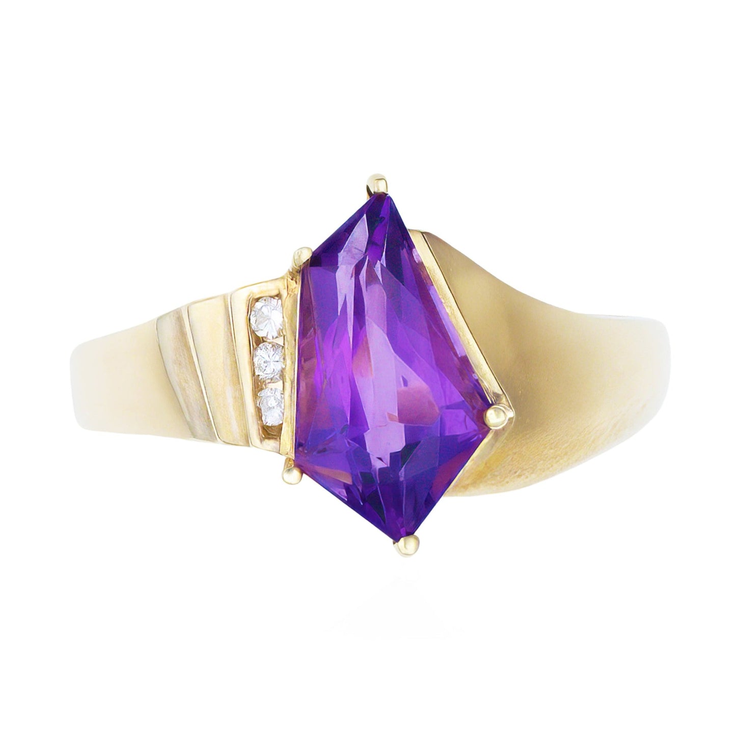 Free-form Amethyst & Diamond Geometric Ring in 14K Yellow Gold