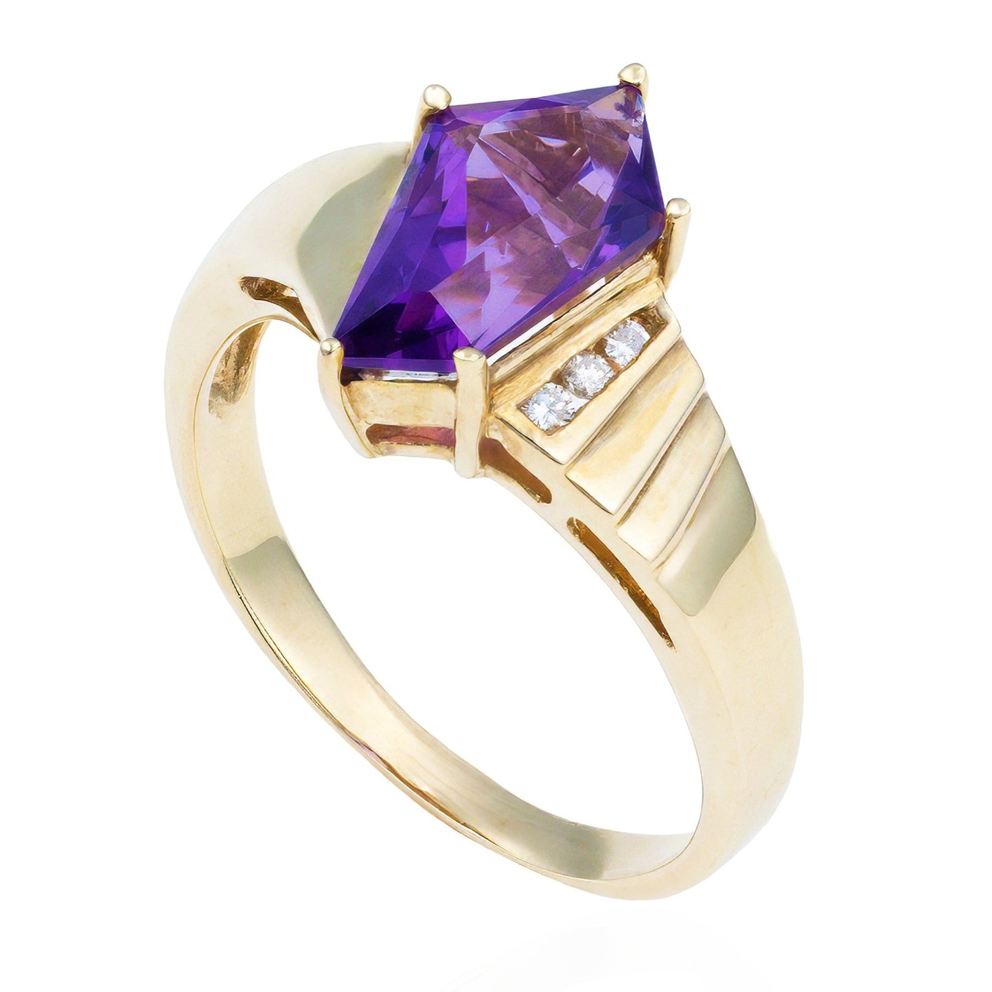 Free-form Amethyst & Diamond Geometric Ring in 14K Yellow Gold