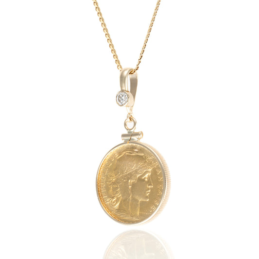 1907 French Gold Coin Diamond Pendant