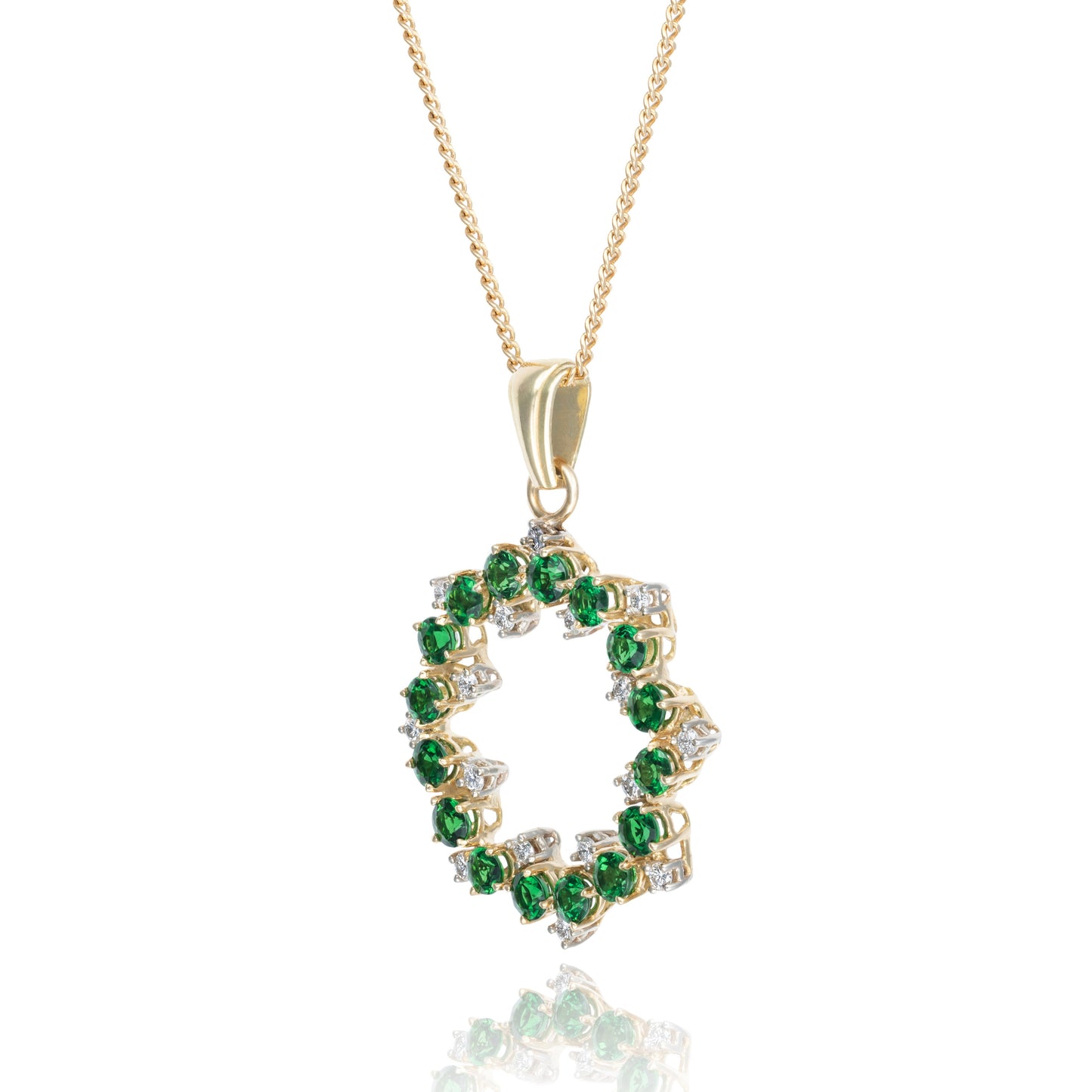 Emerald & Diamond Starburst Pendant in 18K Yellow Gold