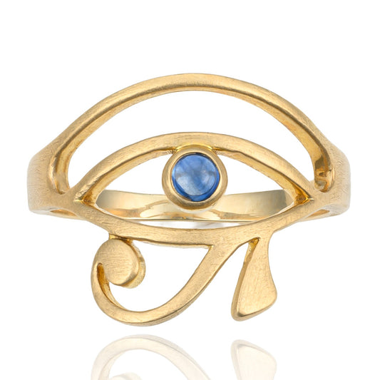 Sapphire Eye of Horus Ring in 14K Yellow Gold