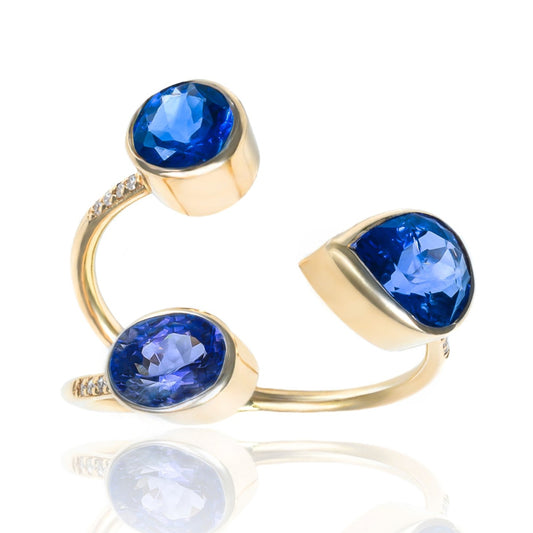 Open Concept Tanzanite Ring with Diamond Accents in 18K Yellow Gold