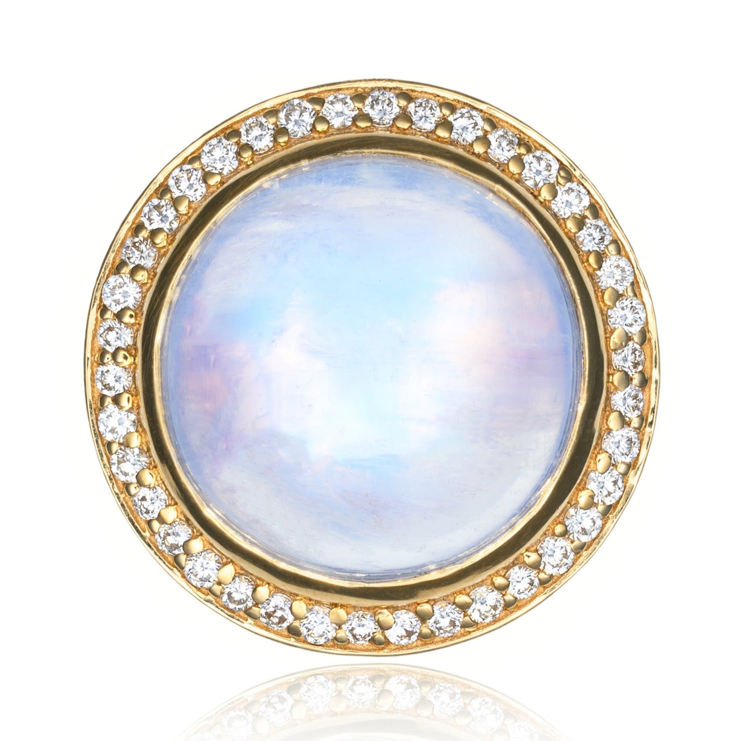 Rainbow Moonstone "Crystal Ball" & Diamond Bezel Statement Ring in 18K Yellow Gold