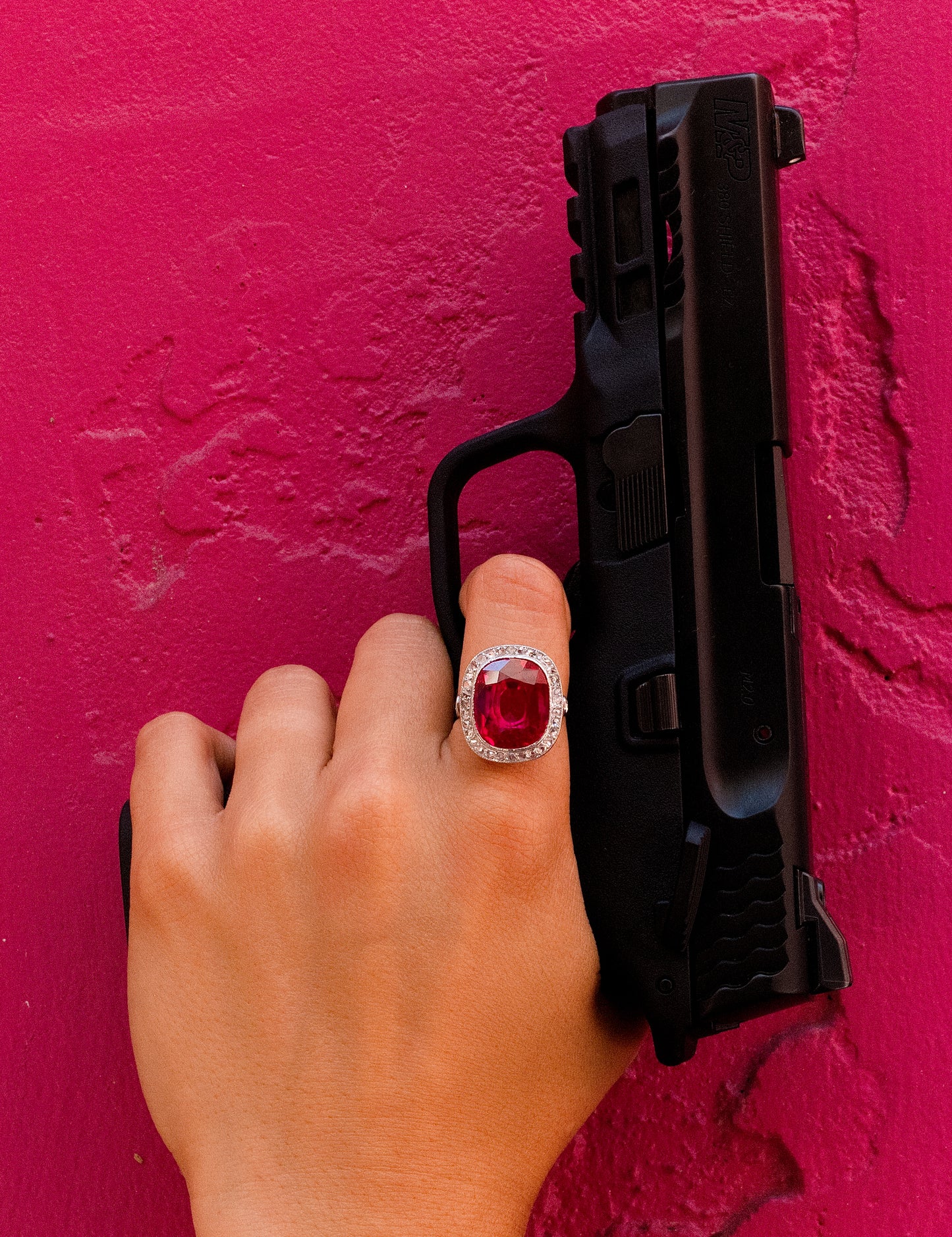 Scottish Diamond Accented Ruby Ring in 14K White Gold