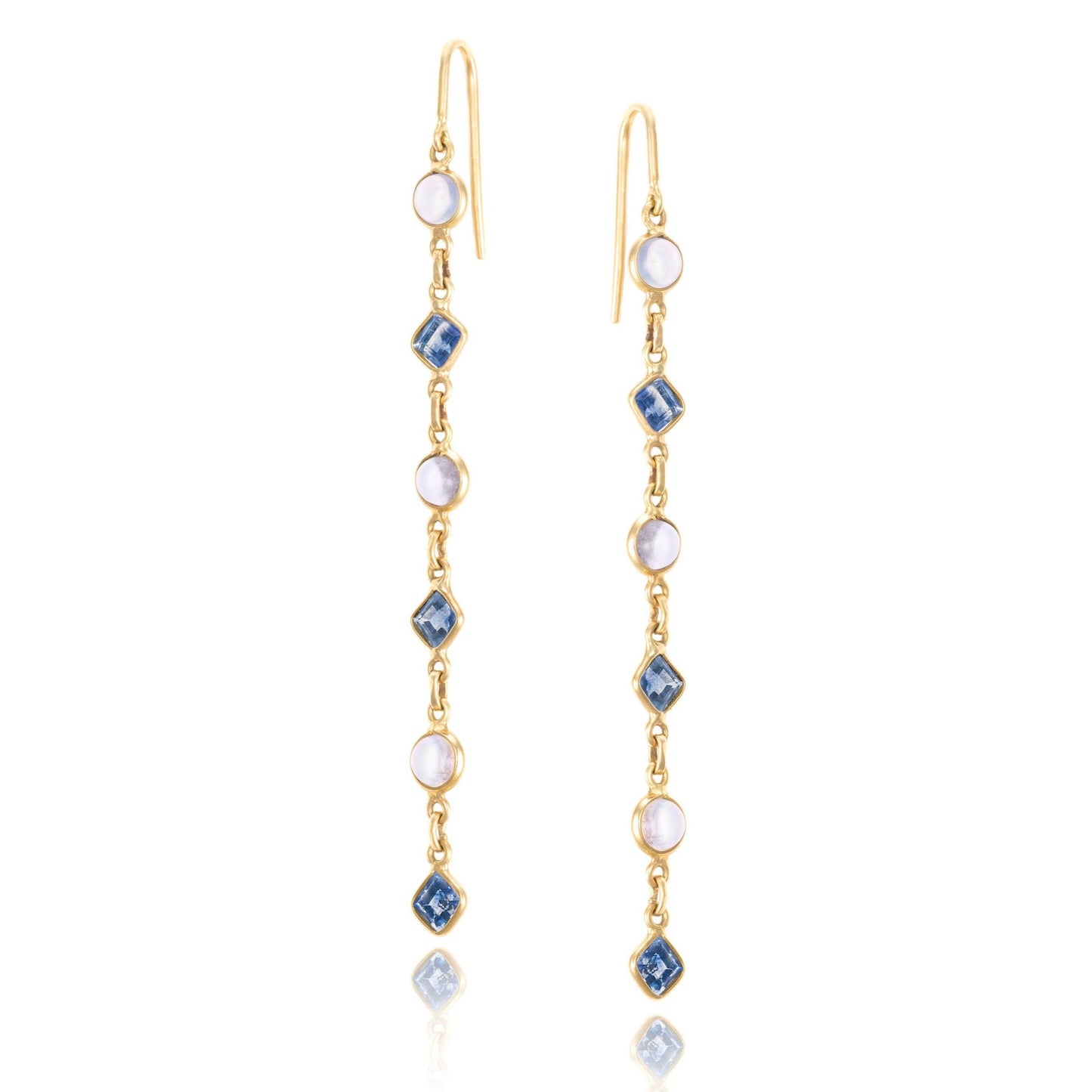 Luna Moonstone & Sapphire Drop Earrings in 18K Yellow Gold